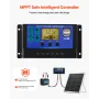VEVOR 20W 12V Solar Panel Batterioplader, Solar Battery Trickle Charger Maintainer med Intelligent MPPT Controller & Justerbar