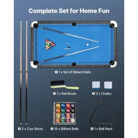 VEVOR poolbord, 213 cm bærbare billardborde, justerbare fødder stabilt spillebord, underholdningssæt inkluderer bold, kø, stativ
