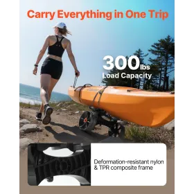 VEVOR Kayak Cart, 136.1 kg Load Capacity, Foldable Kayak Trolley with 25.4 cm Solid Rubber Tires & 1 Ratchet Strap, Paddle Board