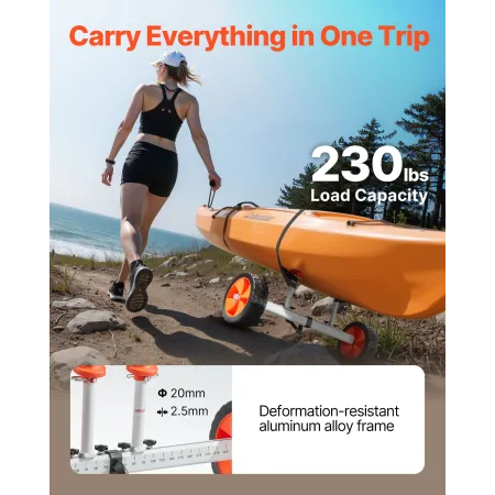 VEVOR Kajakvogn, 104 kg bæreevne, Kanovogn ​​Dolly med 25,4 cm massive PU-dæk & støtteben, samler og adskiller Withi