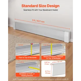 VEVOR Baseboard Heater Covers, Premium Series 1527 mm Standard Electric Heating Unit Front Cover for Home Improvement, Heavy Dut