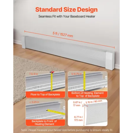 VEVOR Baseboard Heater Covers, Premium Series 1527 mm Standard Electric Heating Unit Front Cover for Home Improvement, Heavy Dut