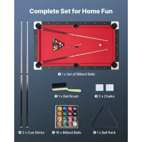 Pool Table, 183cm Portable Billiards Tables, Adjustable Feet Stable Game Table, Entertainment Set Includes Ball, Cue, Rack, Chal