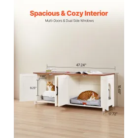 VEVOR Cat Litter Box Enclosure for Multi Cats, 120 cm Hidden Litter Box Cabinet with 4 Doors & 2 Entries, Indoor Cat Washroom, W