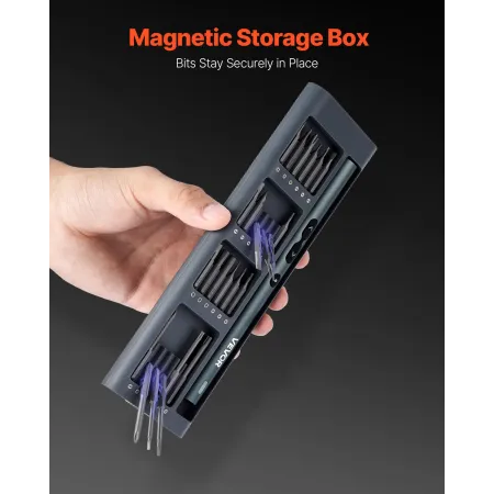 VEVOR elektrisk præcisionsskruetrækkersæt, 48 magnetiske bits, mini elektrisk skruetrækker med magnetisk opbevaringsboks, S2