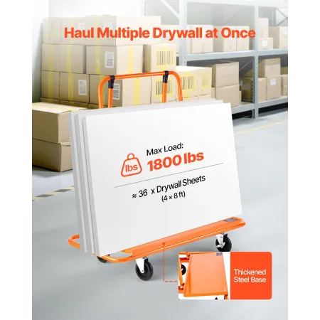 Drywall Cart Dolly, 816 kg Load Capacity, Steel Panel Dolly with 4 Swivel Casters, Durable & Long-lasting, Panel Truck Cart with
