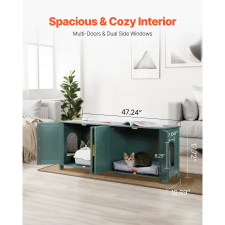 VEVOR kattebakkekabinet til multikatte, 120 cm skjult kattebakkeskab med 4 rattandøre og 2 indgange, indendørs kattevask