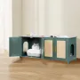 Cat Litter Box Enclosure for Multi Cats, 120 cm Hidden Litter Box Cabinet with 4 Rattan Doors & 2 Entries, Indoor Cat Washroom, 