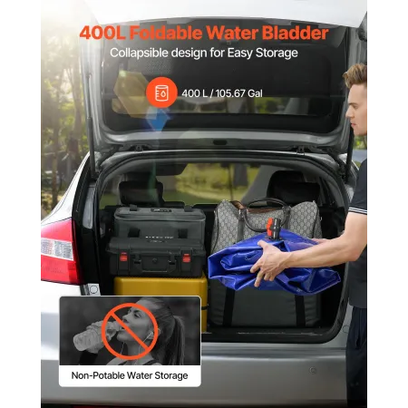 VEVOR Water Storage Bladder, 400L Water Storage Container Tank, 1000D PVC Large Capacity Soft Bag Bladder, Foldable Portable for