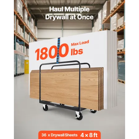 Drywall Cart Dolly, 816 kg Load Capacity, Steel Panel Truck Cart with 12.5 mm Swivel Casters, Lumber Drywall Dolly with with Tie