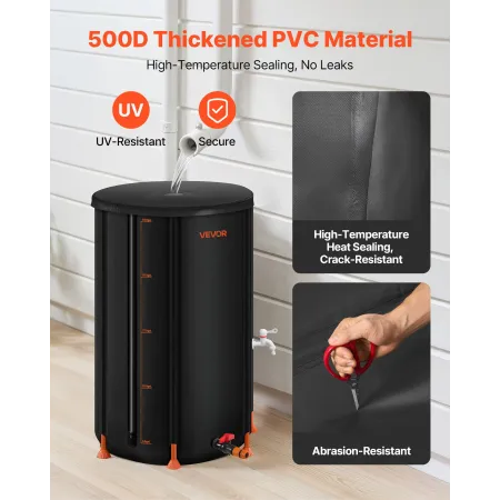 VEVOR Collapsible Rain Barrel, 250 L Portable Rain Water Collection Barrel, 500D PVC Rainwater Collection System, Garden Water C