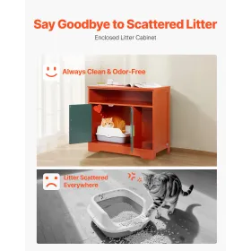 VEVOR Cat Litter Box Enclosure, 79.2 cm Hidden Litter Box Cabinet with Shelf & Storage, Modern Style Indoor Cat Washroom, Wooden