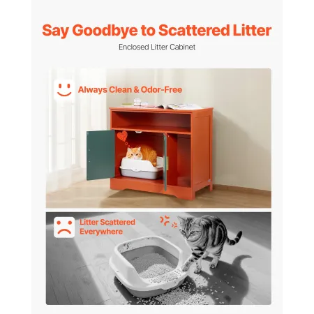 VEVOR Cat Litter Box Enclosure, 79.2 cm Hidden Litter Box Cabinet with Shelf & Storage, Modern Style Indoor Cat Washroom, Wooden