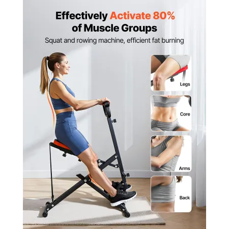 VEVOR Squat Machine, Deep Squat Rowing Machine for Home, Easy Setup & Foldable Exercise Equipment, Glute Trainer Machine with 3 