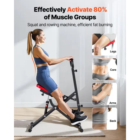 Squat Machine, Deep Squat Rowing Machine for Home, Easy Setup & Foldable Exercise Equipment, Glute Trainer Machine with 12-Gear 