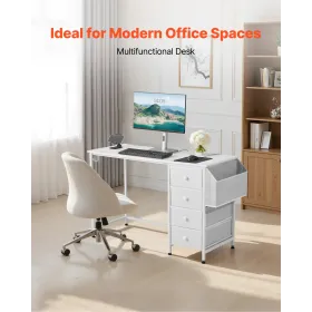 Computer Desk with Fabric Drawers, 120 cm Reversible Study Work Writing Desk for Modern Home Office Bedroom, Simple Modern Cute 