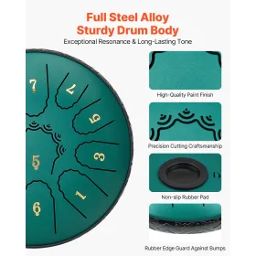 VEVOR ståltungetromme, 16,5 cm 11 toner regntromme til udendørs haven, D-dur musikalske trommer med musikbog og hammere, slagtøj
