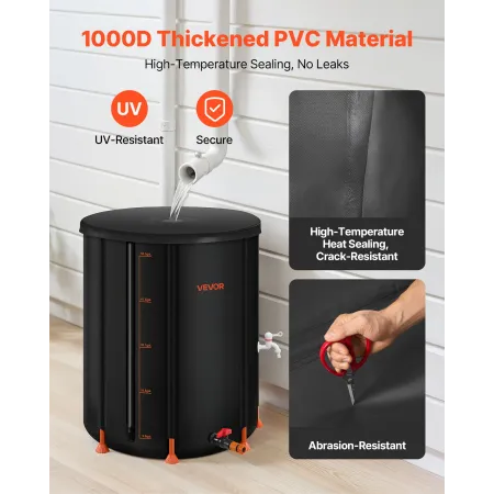 VEVOR Collapsible Rain Barrel, 201 L Portable Rain Water Collection Barrel, 1000D PVC Rainwater Collection System, Garden Water 