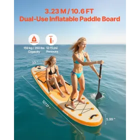 oppusteligt paddleboard med sæde, 3,23 m x 84 cm x 15 cm bredt