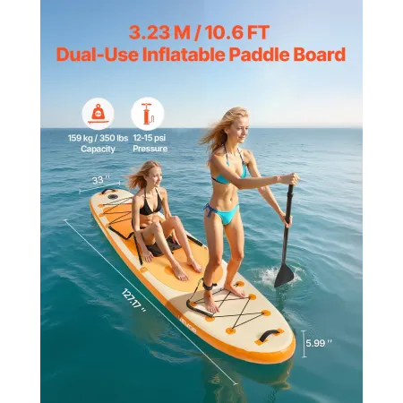 oppusteligt paddleboard med sæde, 3,23 m x 84 cm x 15 cm bredt