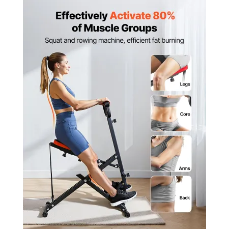 VEVOR Squat-maskine, Deep Squat-romaskine til hjemmet, nem opsætning og foldbart træningsudstyr, Glute Trainer-maskine med 2