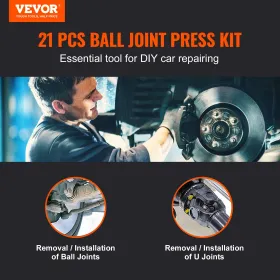 Ball Joint Press Kit, 21 pcsTool Kit, C-press Ball joint Remove and Install Tools, for Most 2WD and 4WD Cars, Heavy Duty Ball