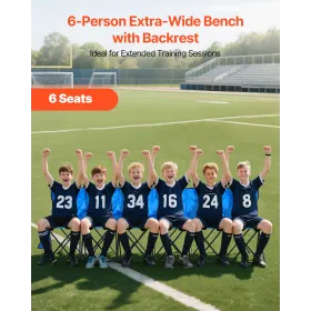 Portable Folding Bench, 6 Seat Foldable Soccer Bench with Side Pockets and Carrying Bag, Lightweight Sideline Seating with Back 