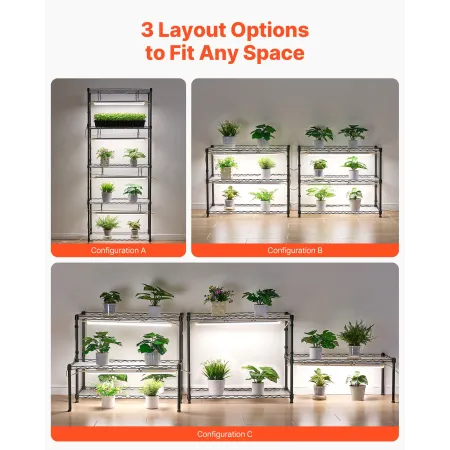 VEVOR DIY Plant Shelf with Grow Lights, 180cm Tall Indoor Plant Stand with Wheels, 192W 5000K Full Spectrum Grow Lights, Heavy D