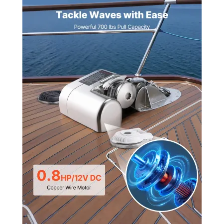 Horizontal Fishing Windlass, 12V DC 600W, Windlass Anchor Systems Fit for 6.35 mm Chain or 14.3 & 15.9 mm Nylon Rope, Max Pull 2