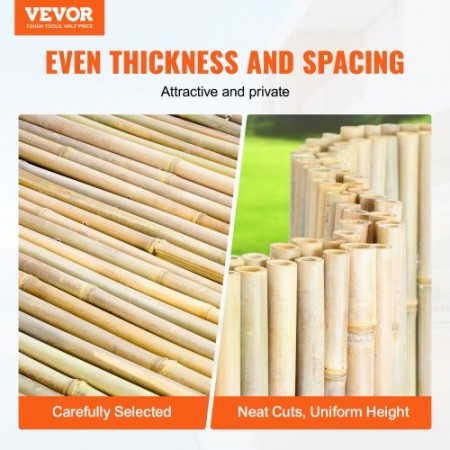 Natural Rolled Bamboo Fence Bamboo Panel 6 ft H x 8 ft L x 0.75 in D.