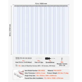 VEVOR Clear PVC Strip Curtain, 2.1 m Height x 1.8 m Width x 2 mm Thickness, 12 PCS Walk in Freezer Cooler Curtain Strips, Smooth