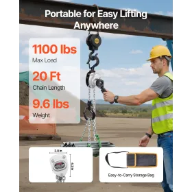 VEVOR Manual Lever Chain Hoist, 1/2T 500KG Capacity Heavy Duty Come Along, 6M Lift G80 Alloy Steel Chain With Dual Pawl Mechanic