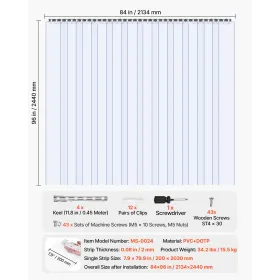 VEVOR Clear PVC Strip Curtain, 2.4 m Height x 2.1 m Width x 2 mm Thickness, 14 PCS Walk in Freezer Cooler Curtain Strips, Smooth
