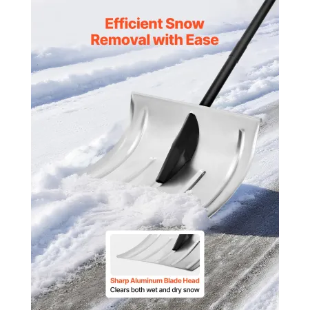 Snow Shovel for Driveway, 40cm Wide Aluminum Alloy Snow Shovel, Non Slip Grip, Large Capacity Snowplow Shovels, Detachable & Lig