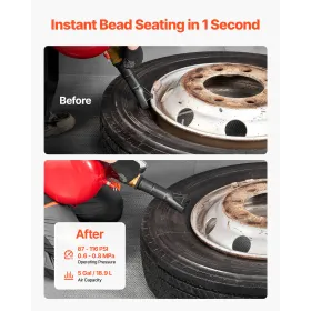 Air Tire Bead Seater, 5 Gal / 18.9 L, Heavy Duty Tire Bead Blaster Tool, 87-116 PSI Operating Pressure, Air Trigger Seating Infl