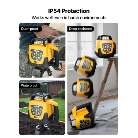 VEVOR Rotary Laser Level Kit, Green Beam 500m Range Slope Adjustable 360-Degree Spinning Self Leveling, Flexible Scanning Angle 