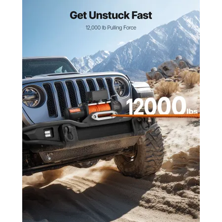 VEVOR elektrisk spil, 5400 kg belastningskapacitet, 12V DC lastbilspil med Φ9,1 mm x 23 m syntetisk reb, trådløs og kablet