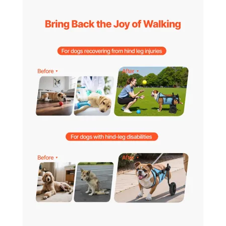 Dog Wheelchair for Back Legs, Adjustable 2 Wheels Pet Wheelchair, Lightweight Dog Cart with Shock-Absorbing Wheels, Mobility Sup