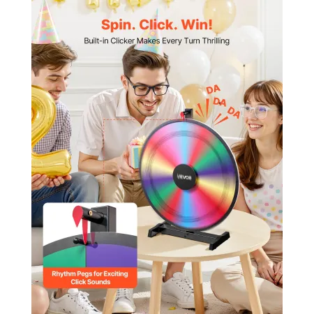 610 mm Spinning Prize Wheel, 14 Slots Spinning Wheel with Stand, Tabletop Win Fortune Roulette with a Dry Erase and 2 Markers, 6