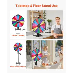 VEVOR 610 mm Spinning Prize Wheel, 14 Slots Spinning Wheel with Stand, Adjustable Height Win Fortune Roulette with a Dry Erase a
