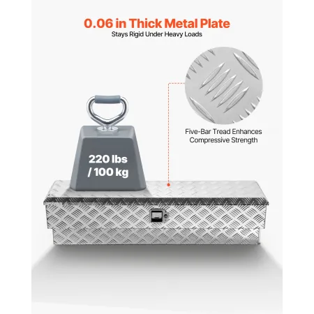 Truck Bed Tool Box, Heavy Duty Aluminum Tool Box with Tread Patterns, Storage Toolbox Chest Organizer with Lock and Key, Ideal f