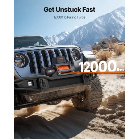 VEVOR elektrisk spil, 5400 kg belastningskapacitet, 12V DC lastbilspil med Φ9,5 mm x 28 m syntetisk reb, trådløs og kablet