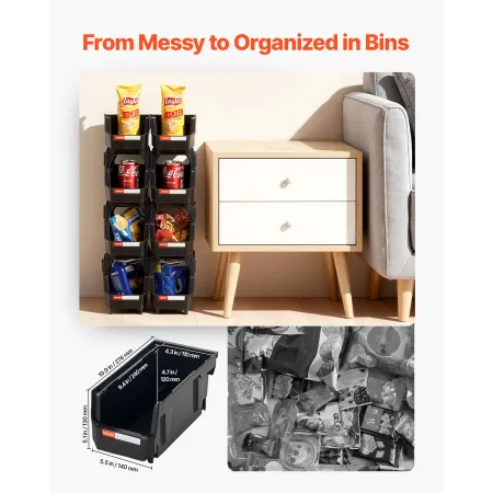 VEVOR Plastic Stackable Storage Bins, 27.6 x 14 x 13 cm (8 Pack), Plastic Containers for Organizing and Storage Bins for Closet,