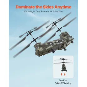 VEVOR RC-helikopter, 2,4 GHz militær-fjernbetjeningshelikopter, 3,5-kanals RC-fly til børn, 20 minutters flyvetid, One-Key Ta