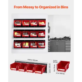 Wall Mounted Storage Bins, 12 Plastic Bins & 3 Metal Rails, Plastic Hanging Stackable Storage Bin for Screws, Nuts, Bolts, Nails