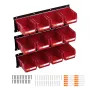VEVOR Wall Mounted Storage Bins, 12 Plastic Bins & 3 Metal Rails, Plastic Hanging Stackable Storage Bin for Screws, Nuts, Bolts,