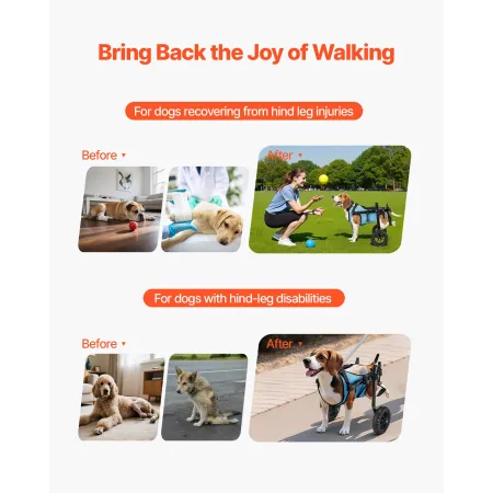 VEVOR Hundekørestol til bagben, justerbar 2-hjuls kæledyrskørestol, letvægtshundevogn med stødabsorberende hjul, Mobili