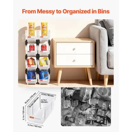 VEVOR stabelbare plastbeholdere, 27,6 x 14 x 13 cm (8-pak), plastikbeholdere til organisering og opbevaringsspande til skab, G
