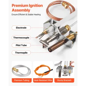 Gas Pilot Assembly, OE 4021-732, 25660 Fireplace Gas Pilot Assembly, Natural Gas Ignition Replacement with Pilot Tube, Thermocou