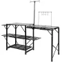 Camping Kitchen Table, One-piece Folding Portable Cook Station with A Carrying Bag, Long Aluminum Camping Table 3 Side Tables, 2